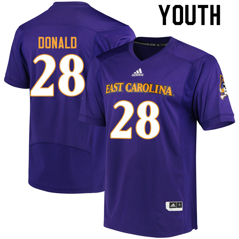 Youth #28 Maceo Donald ECU Pirates College Football Jerseys Sale-Purple
